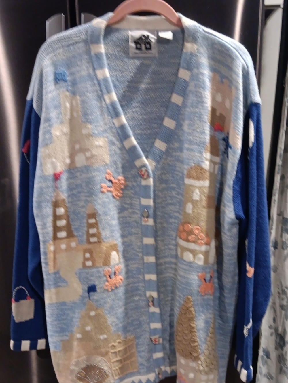 Storybook Knits Blue and Tan Coastal Village Cardigan